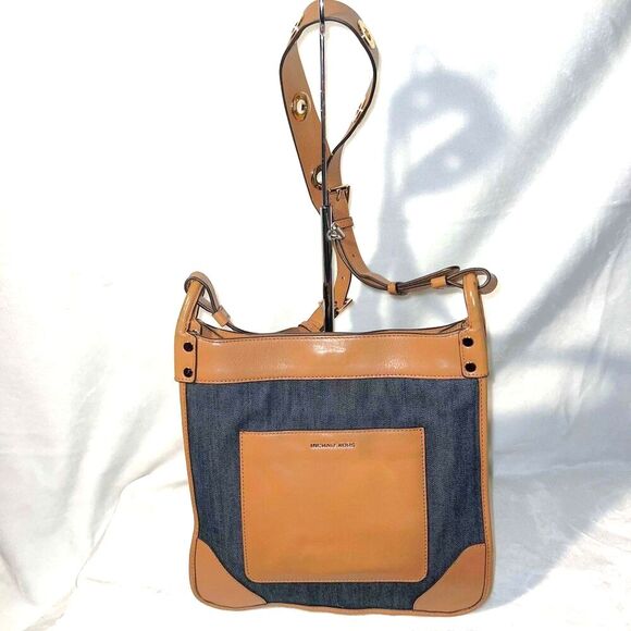 Michael Kors Sullivan Large Leather & Denim Messenger Bag Leather Trim - EUC - Picture 2 of 12